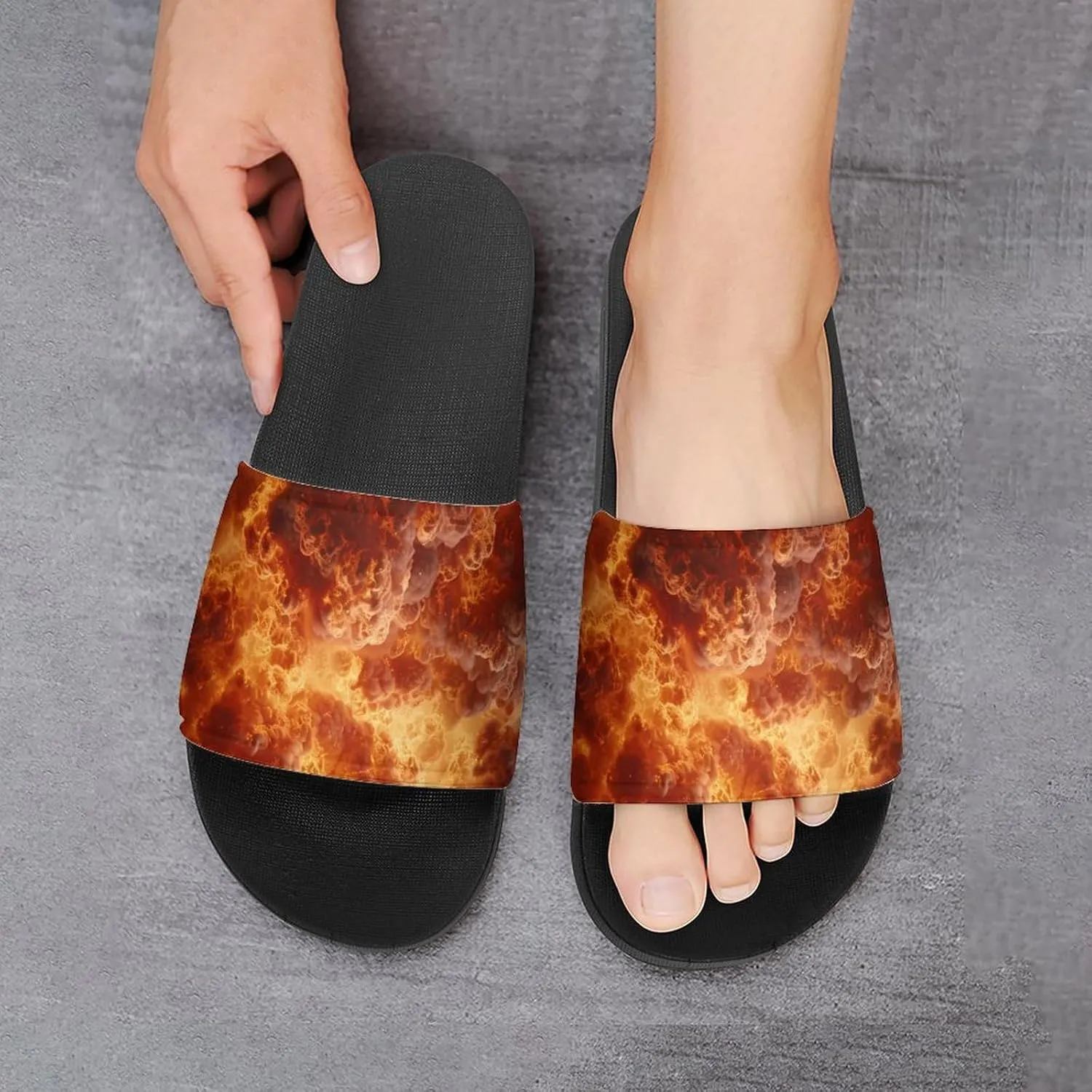 Burning Flames Explosion Fireball PVC Home Slippers Beach Shower Sandals Summer Non-Slip Outdoor Shoes for Men Women
