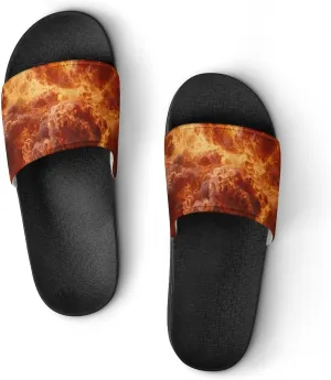 Burning Flames Explosion Fireball PVC Home Slippers Beach Shower Sandals Summer Non-Slip Outdoor Shoes for Men Women