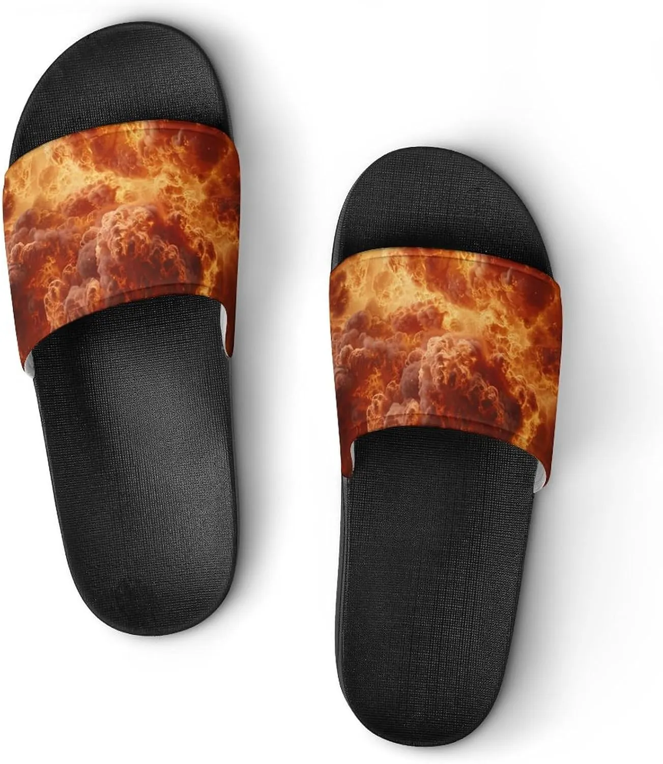 Burning Flames Explosion Fireball PVC Home Slippers Beach Shower Sandals Summer Non-Slip Outdoor Shoes for Men Women