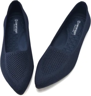 Buyrew Women's Flats Pointed Toe Ballet Shoes Knit Dress Shoes Low Wedge Slip On Arch Support Walking Office Business Flats
