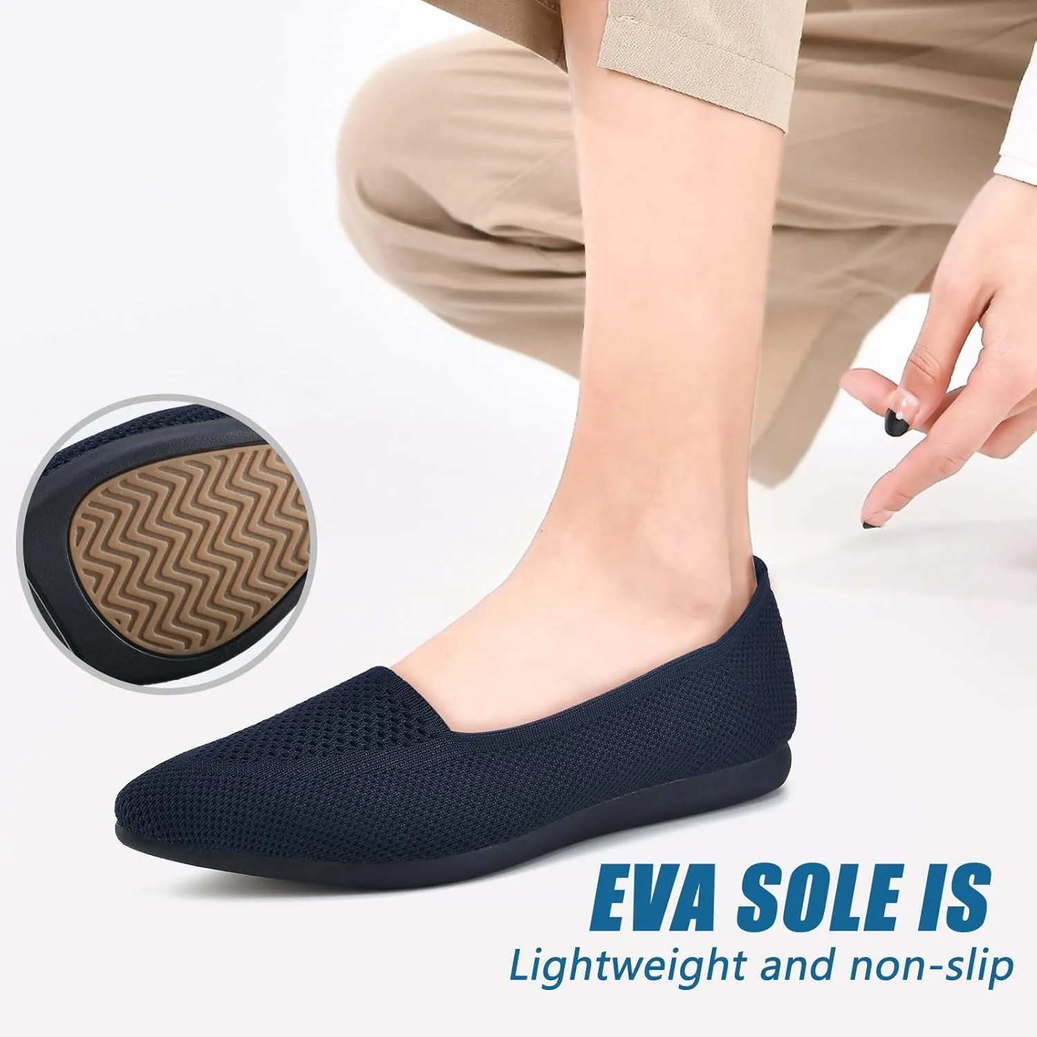 Buyrew Women's Flats Pointed Toe Ballet Shoes Knit Dress Shoes Low Wedge Slip On Arch Support Walking Office Business Flats