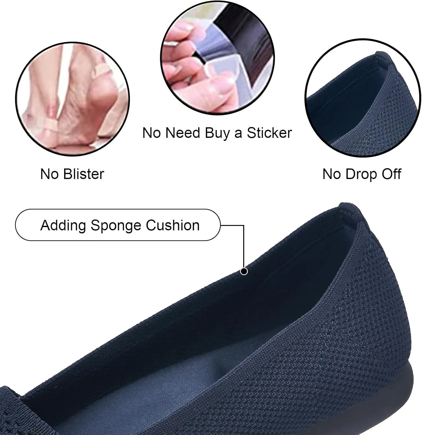 Buyrew Women's Flats Pointed Toe Ballet Shoes Knit Dress Shoes Low Wedge Slip On Arch Support Walking Office Business Flats