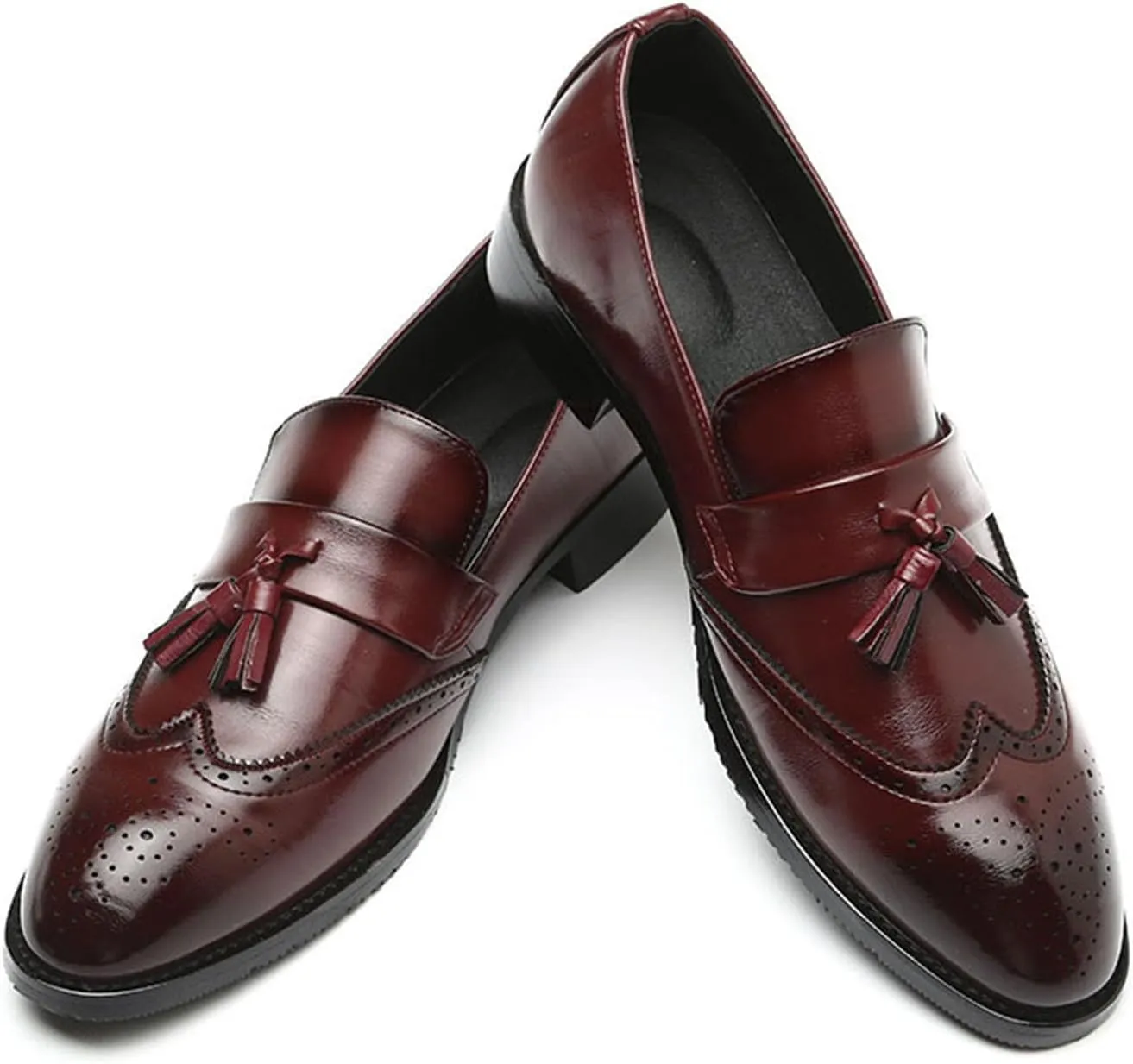 ByErz Men Loafers Classic Leather Business Foraml Dress Office Casual Slip on Brogue Shoes with Tassel