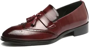 ByErz Men Loafers Classic Leather Business Foraml Dress Office Casual Slip on Brogue Shoes with Tassel