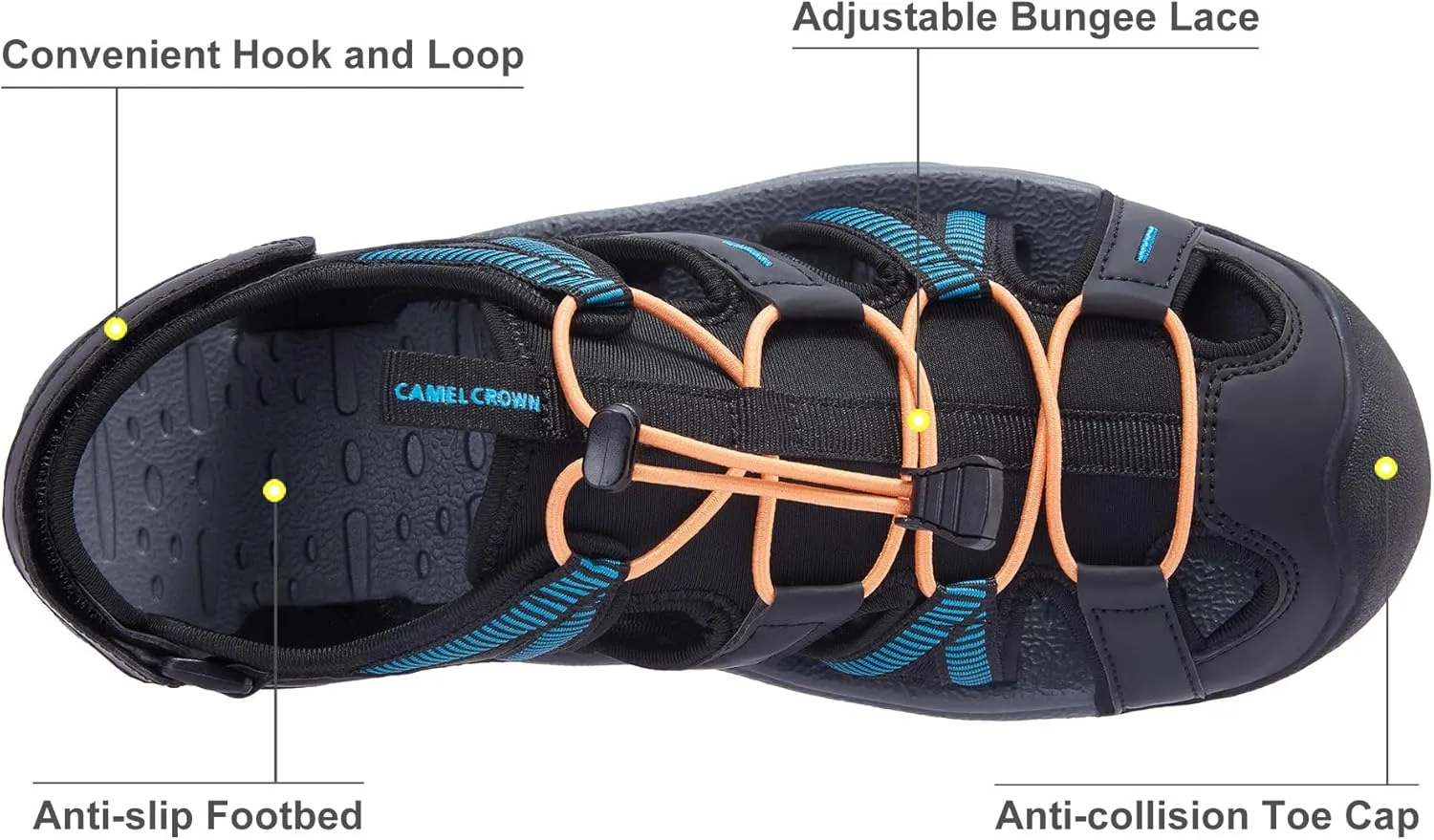 CAMEL CROWN Hiking Sandals for Men Waterproof Closed Toe Water Sandals Athletic Outdoor Sandals Adjustable Summer Sandals for Beach Sport Fishing Walking
