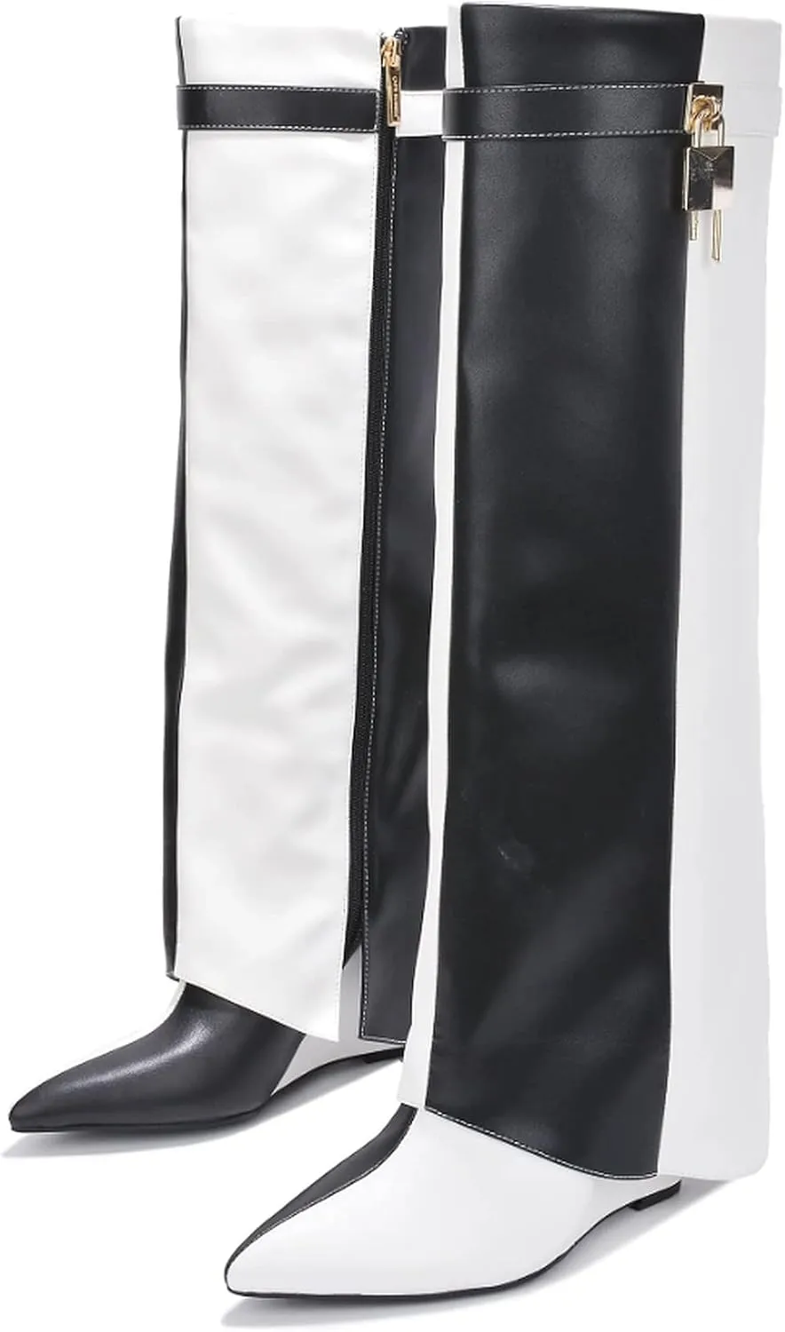 Cape Robbin Women's Wedge Boots Knee High Pull On Pointed Fold Over Wedge Heel Boots
