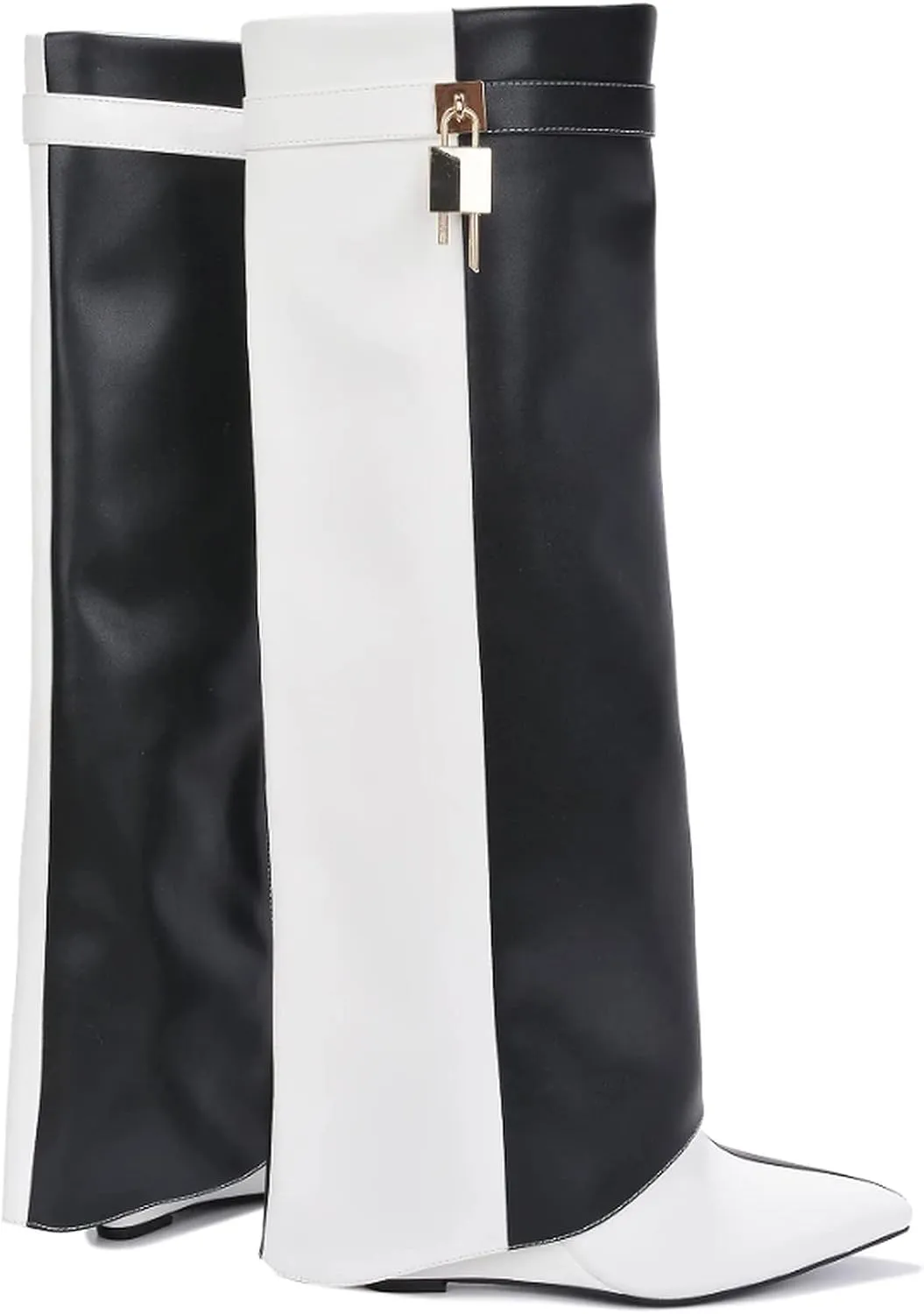 Cape Robbin Women's Wedge Boots Knee High Pull On Pointed Fold Over Wedge Heel Boots