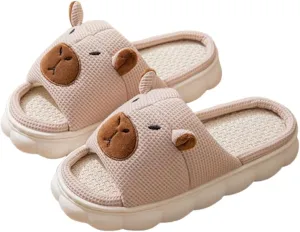 Capybara Linen Slippers for Women Men Open Toe Indoor Slides Four Seasons Cartoon Animal Sandals Comfy Outdoor Non-slip Home Shoes