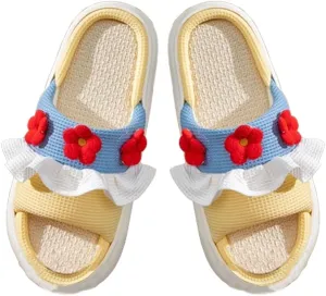 Cartoon Animal Rabbit Flower Shape Slippers, Women's Open Toe Slides Indoor Outdoor Kawaii Sandals Four Seasons Linen Home Shoes