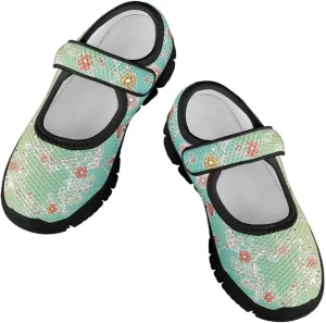 Cartoon Birds Print Mary Jane Shoes for Girls Anti-Skid Magic Sticker Sneaker with Mesh Upper