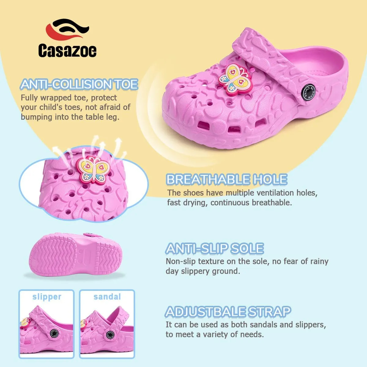 Casazoe Toddler Boys Girls Cute Garden Clogs Kids Slip On Water Shoes EVA Lightweight Summer Slipper Slides Baby Comfort Sandals Children Outdoor Shower Beach Pool Play Shoes