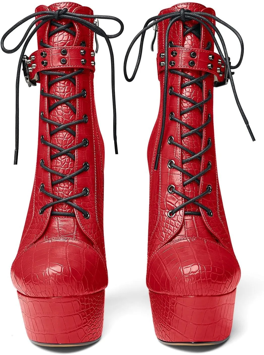 Castamere Womens High Wedge Platform Heel Round Toe Ankle Boots Short Bootie Lace-up Zipper Studded Rivets Sexy 5.9 Inches Heels