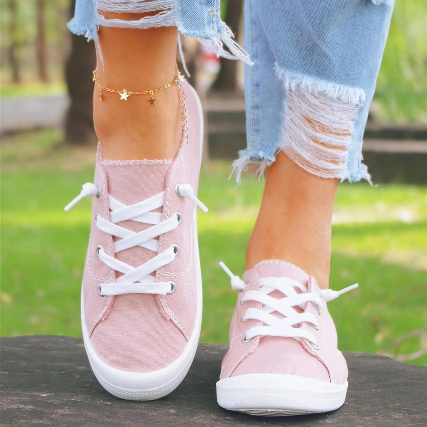 Casual Canvas Shoes Sneakers for Women, Lace up Canvas Sneakers,Lace Up Fashion Comfortable Walking Shoes,Slip On Non Slip Shoes Lace Up Canvas Low Top Shoes