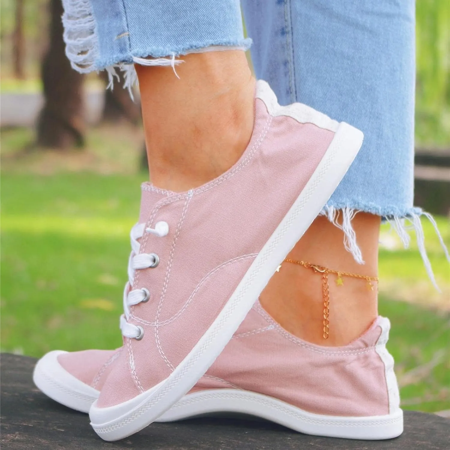 Casual Canvas Shoes Sneakers for Women, Lace up Canvas Sneakers,Lace Up Fashion Comfortable Walking Shoes,Slip On Non Slip Shoes Lace Up Canvas Low Top Shoes