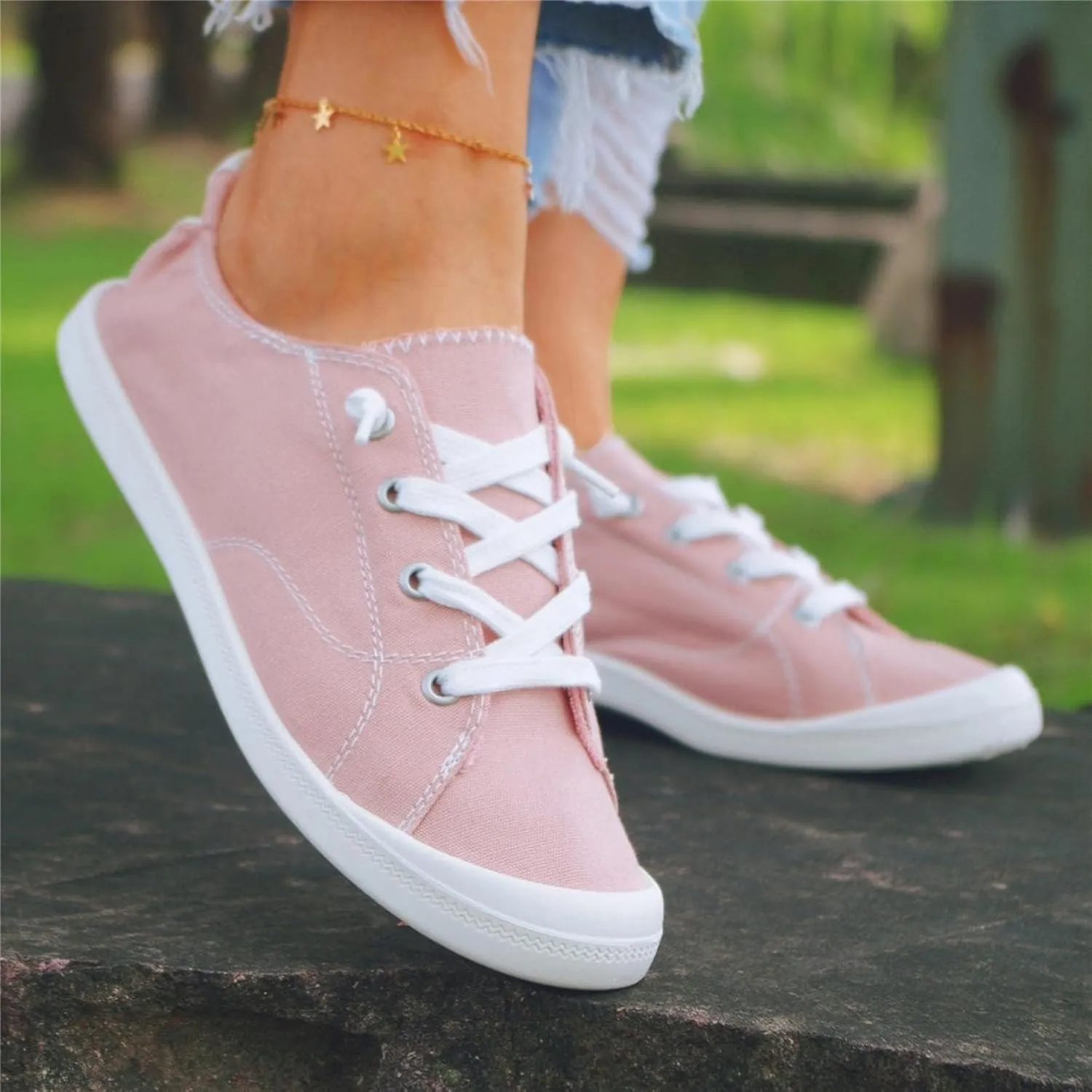 Casual Canvas Shoes Sneakers for Women, Lace up Canvas Sneakers,Lace Up Fashion Comfortable Walking Shoes,Slip On Non Slip Shoes Lace Up Canvas Low Top Shoes
