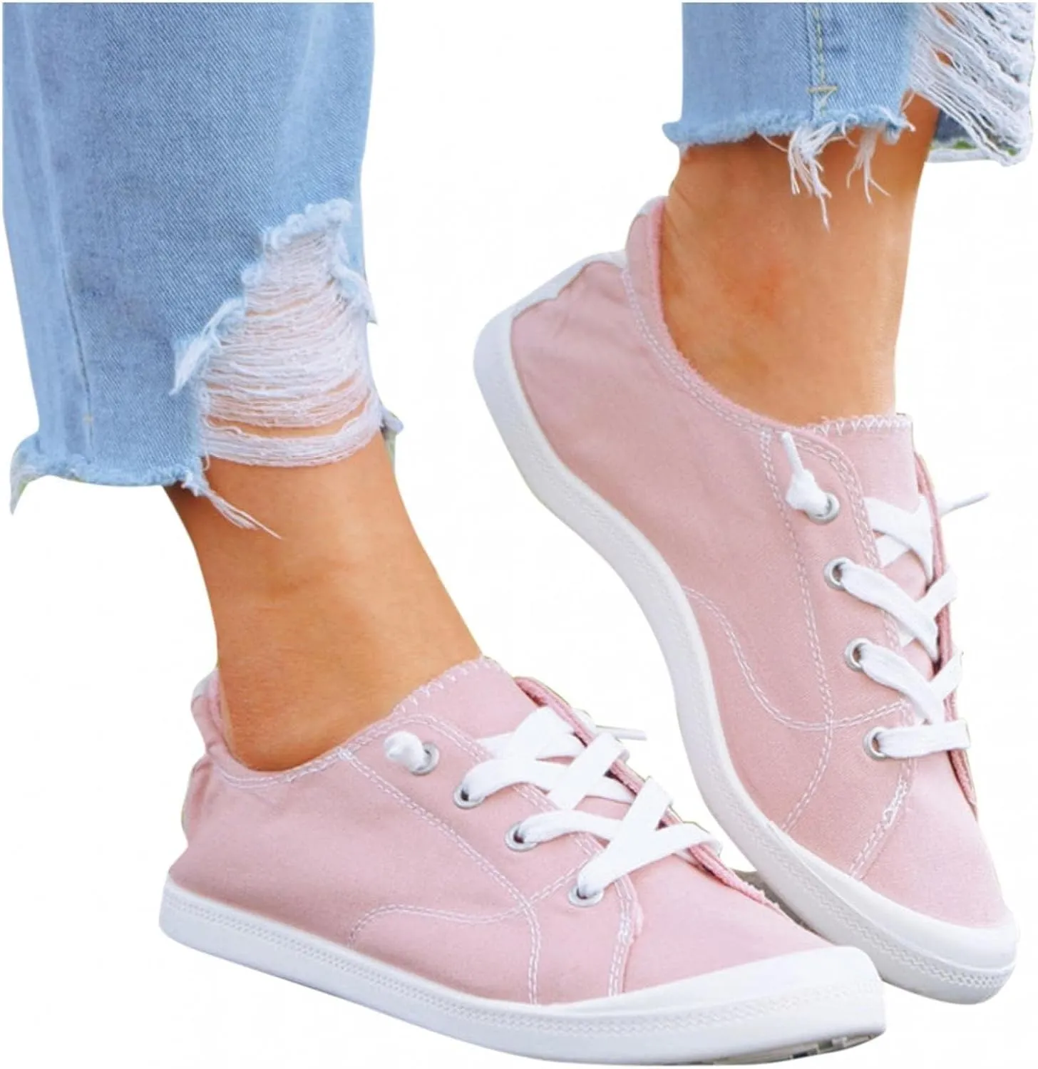 Casual Canvas Shoes Sneakers for Women, Lace up Canvas Sneakers,Lace Up Fashion Comfortable Walking Shoes,Slip On Non Slip Shoes Lace Up Canvas Low Top Shoes