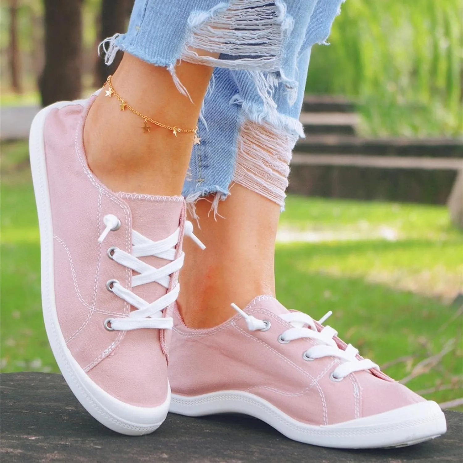 Casual Canvas Shoes Sneakers for Women, Lace up Canvas Sneakers,Lace Up Fashion Comfortable Walking Shoes,Slip On Non Slip Shoes Lace Up Canvas Low Top Shoes