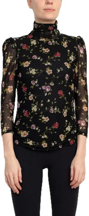 Catherine Malandrino Turtle Neck 3/4 Sleeves Top Floral/XS