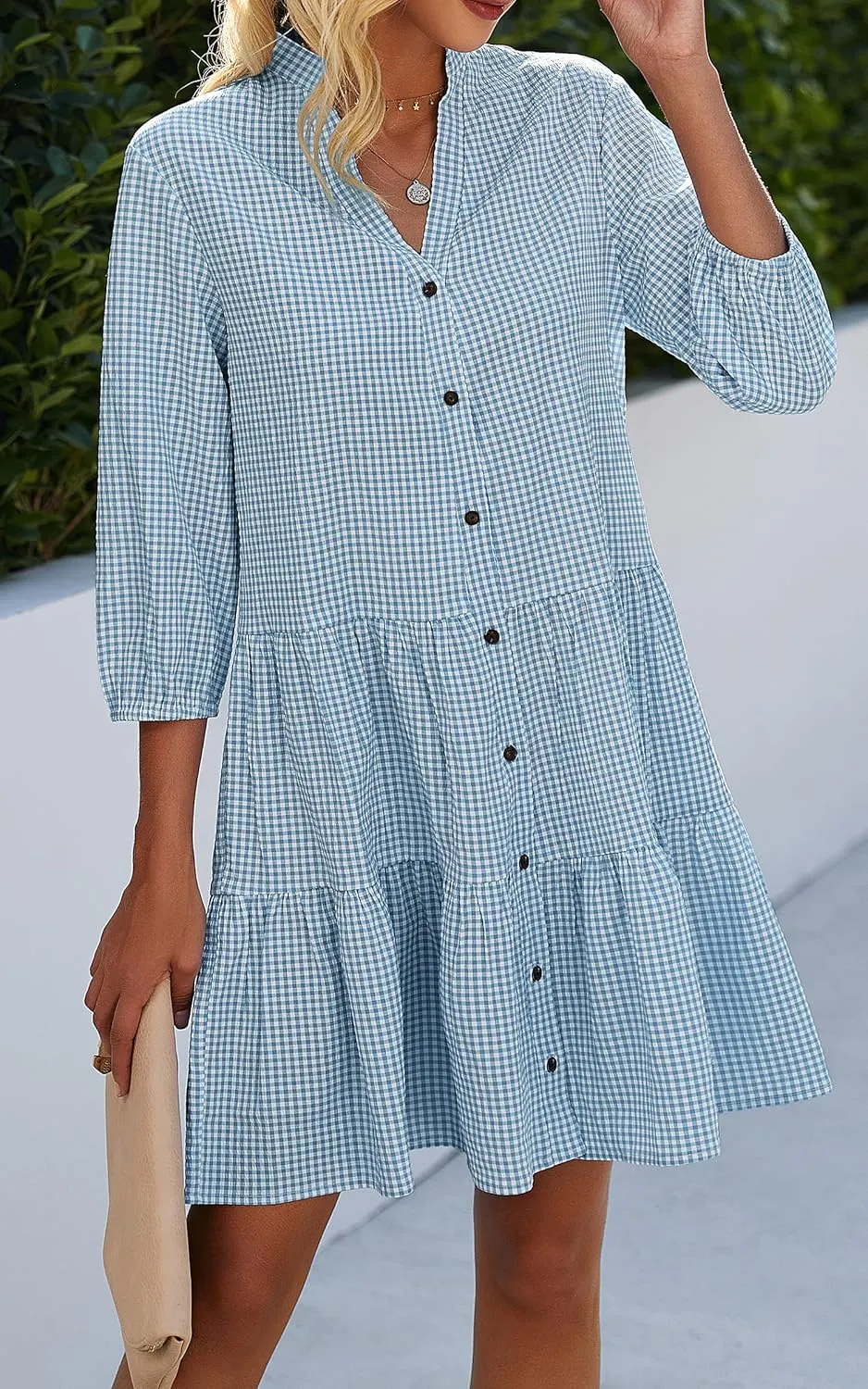 CCTOO Women's Summer Dresses Casual V Neck Button Down 3/4 Sleeve Floral Print Loose Flowy Shirt Dress