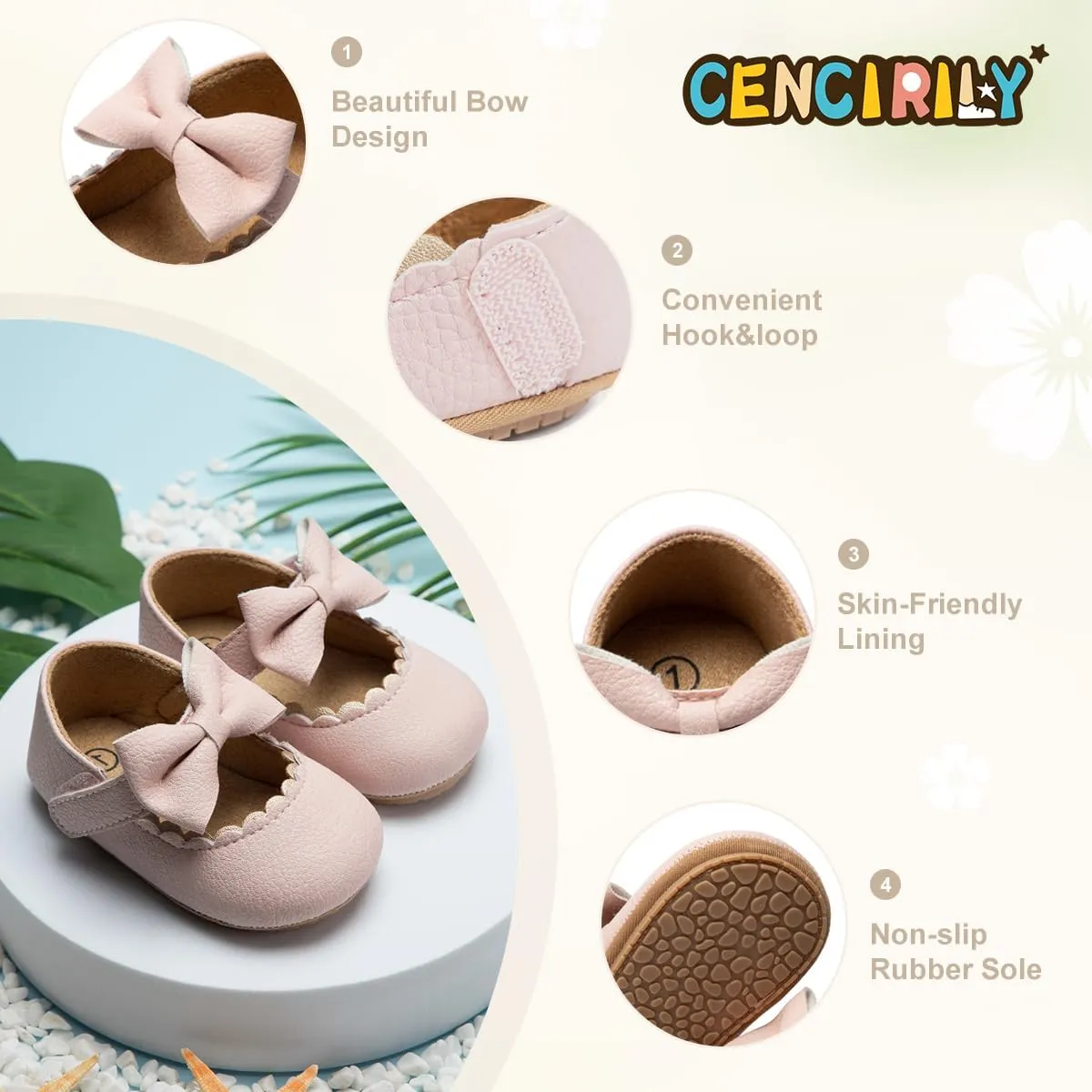 CENCIRILY Infant Baby Girls Mary Jane Flats Non Slip Soft Sole Prewalker Princess Wedding Dress Shoes