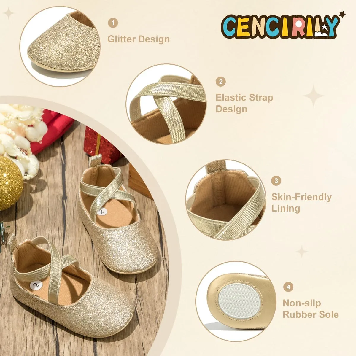 CENCIRILY Infant Baby Girls Mary Jane Flats Non Slip Soft Sole Prewalker Princess Wedding Dress Shoes