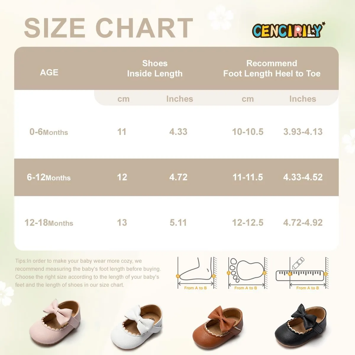 CENCIRILY Infant Baby Girls Mary Jane Flats Non Slip Soft Sole Prewalker Princess Wedding Dress Shoes