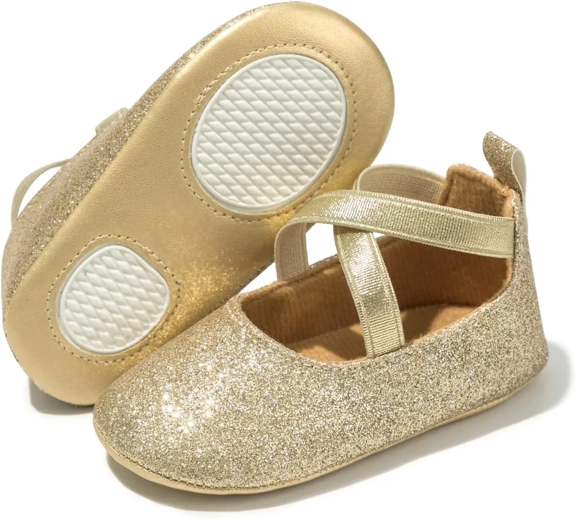 CENCIRILY Infant Baby Girls Mary Jane Flats Non Slip Soft Sole Prewalker Princess Wedding Dress Shoes
