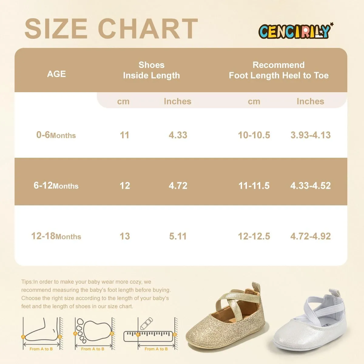 CENCIRILY Infant Baby Girls Mary Jane Flats Non Slip Soft Sole Prewalker Princess Wedding Dress Shoes