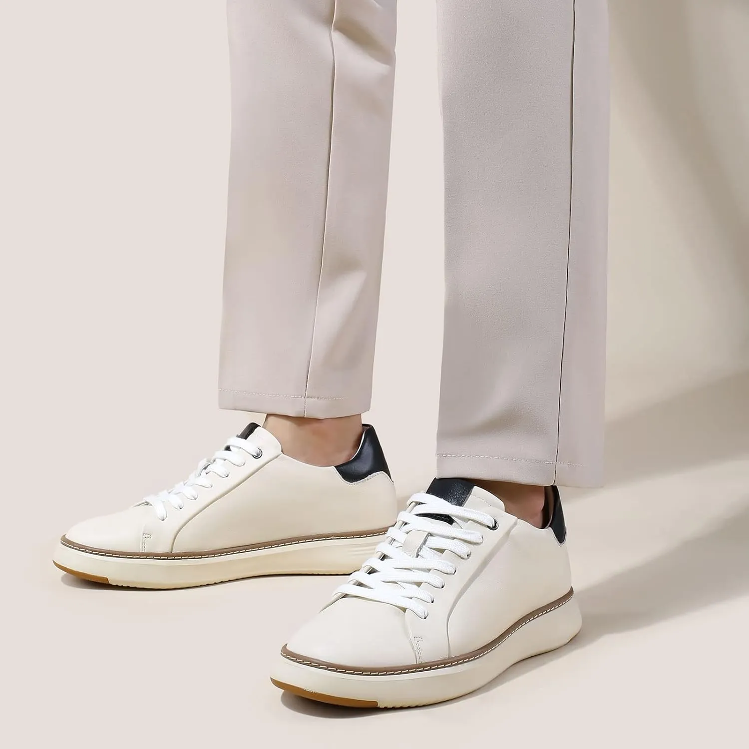 CHAMARIPA Hidden Heel Premium Leather Height Increase Low-Top Skate Shoes Men's Invisible Height Increasing Elevator Casual Fashion Sneaker