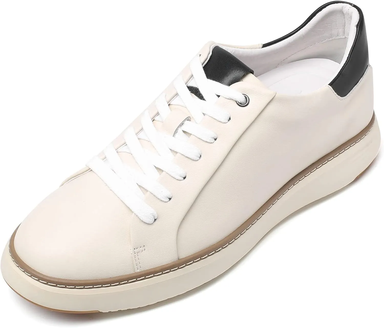 CHAMARIPA Hidden Heel Premium Leather Height Increase Low-Top Skate Shoes Men's Invisible Height Increasing Elevator Casual Fashion Sneaker