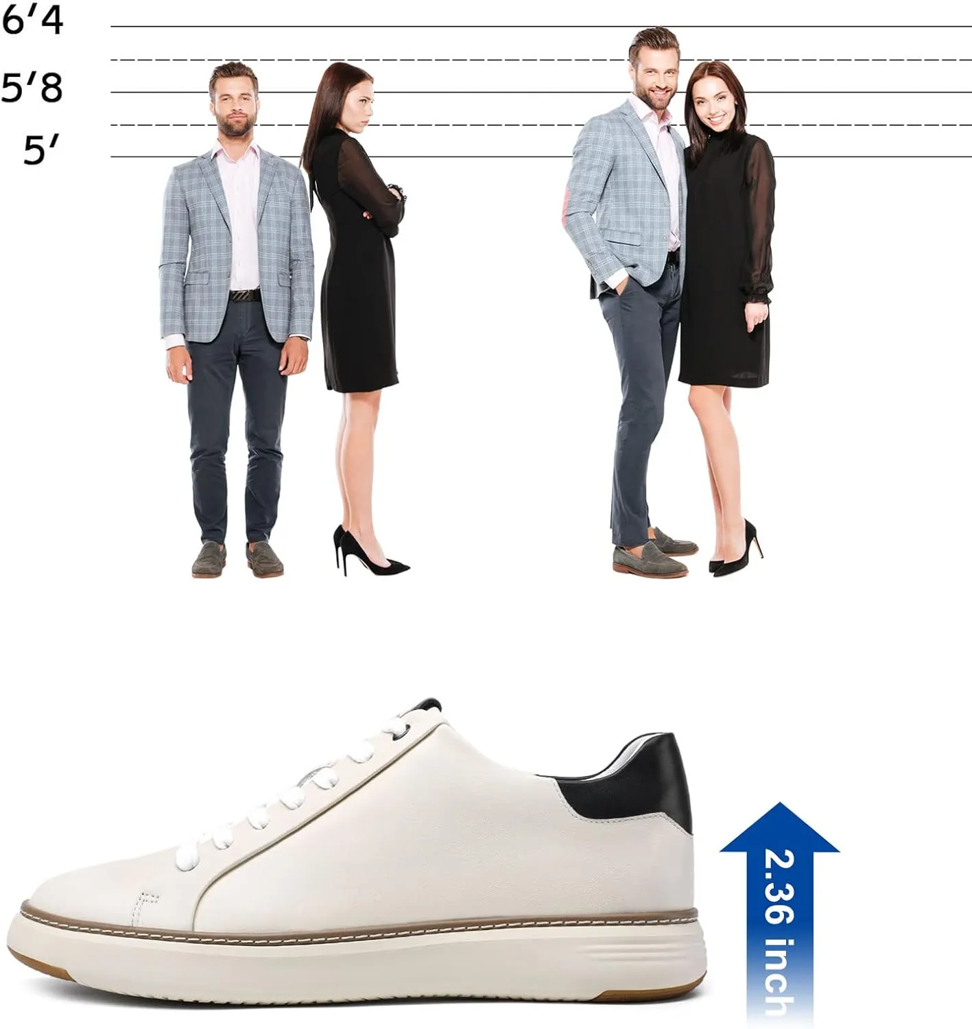 CHAMARIPA Hidden Heel Premium Leather Height Increase Low-Top Skate Shoes Men's Invisible Height Increasing Elevator Casual Fashion Sneaker