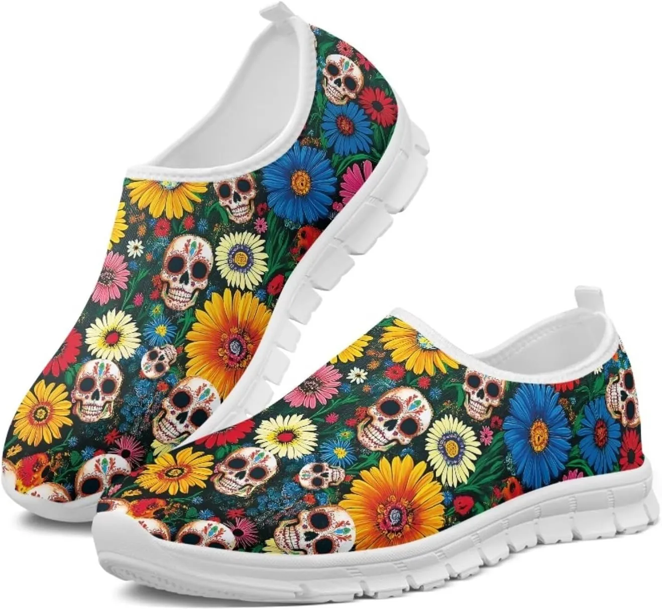 chaqlin Slip on Loafers Skull Low Cut Sneaker Comfortable Soft Mesh Tennis Shoes for Women Men Workout Hands Free Clipper