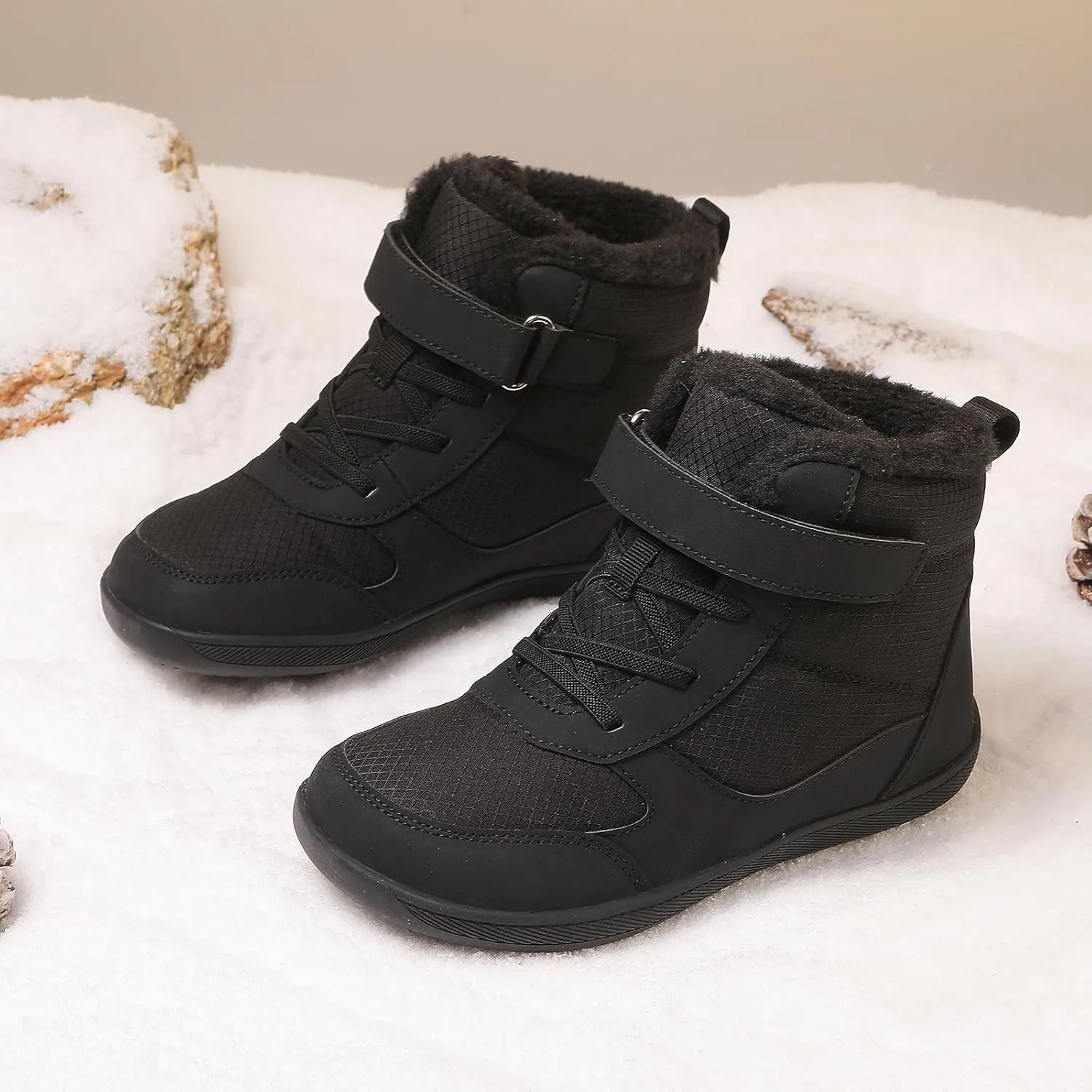 Children’s Winter Boots with Wide Toe Box Waterproof Zero Drop Sole Minimalist Barefoot Hiking Snow Boots for Girls and Boys Non-Slip Plush Lining Ankle Snow Boots for Toddler/Little Kids/Big Kids