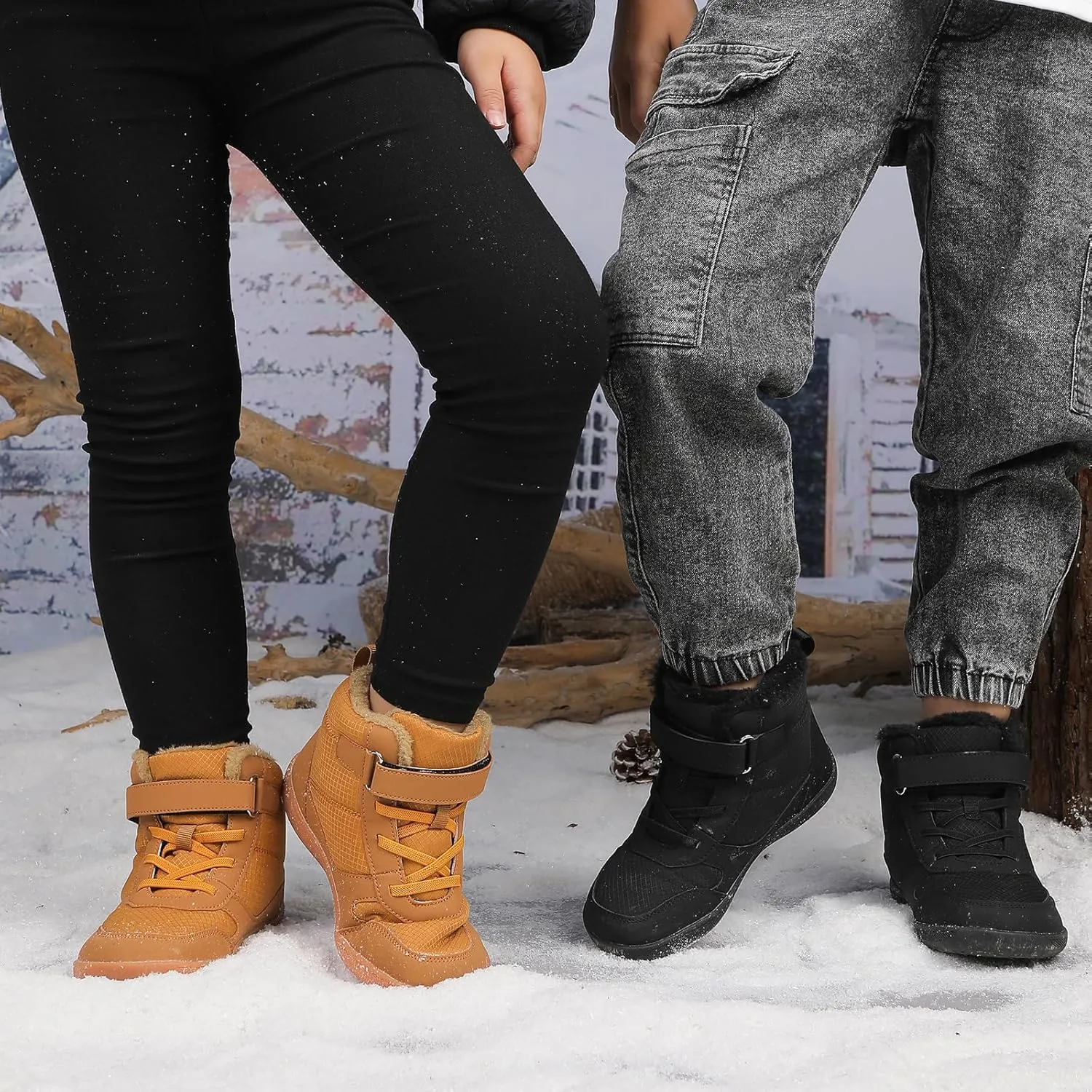 Children’s Winter Boots with Wide Toe Box Waterproof Zero Drop Sole Minimalist Barefoot Hiking Snow Boots for Girls and Boys Non-Slip Plush Lining Ankle Snow Boots for Toddler/Little Kids/Big Kids