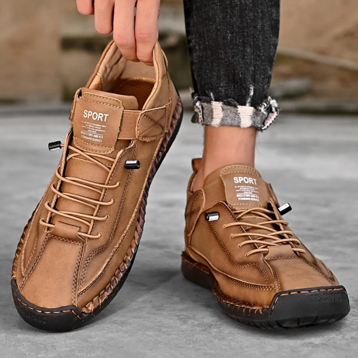 Chukka Boots Mens Beck Shoes Adjustable Leather Shoes for Men Slip On Sneakers Mens Fashion Shoes Comfortable Handmade