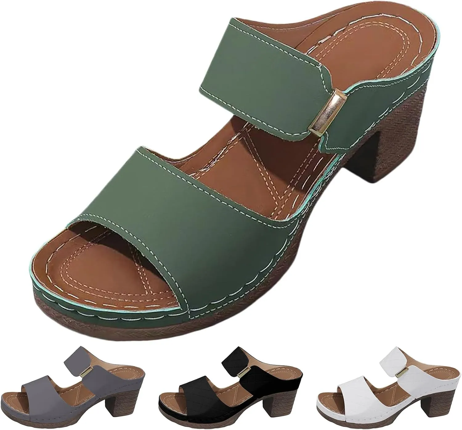 Chunky Heels Sandals for Women Open Toe Platform Sandals Comfortable Dressy Summer Casual Walking Sandal Orthopedic Slip on Outdoor Shoes Buckle Ankle Strap Shoe