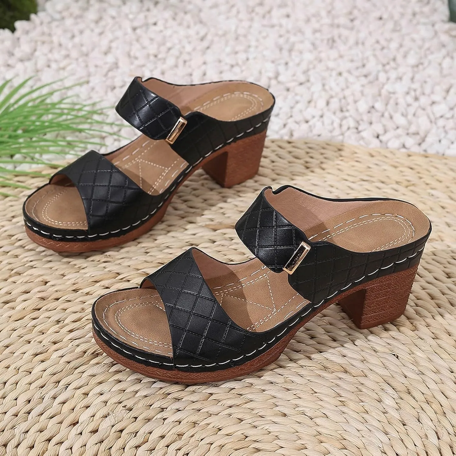 Chunky Heels Sandals for Women Open Toe Platform Sandals Comfortable Dressy Summer Casual Walking Sandal Orthopedic Slip on Outdoor Shoes Buckle Ankle Strap Shoe
