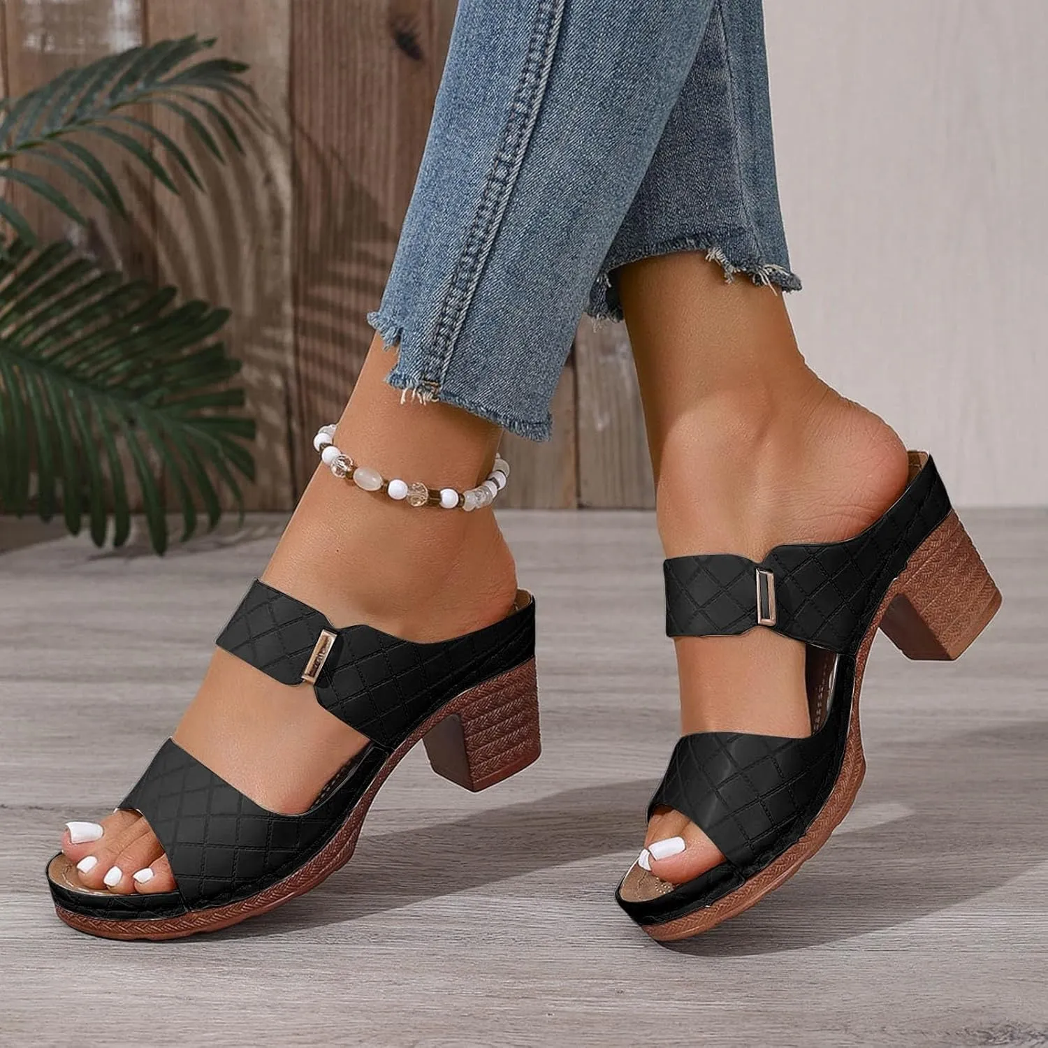 Chunky Heels Sandals for Women Open Toe Platform Sandals Comfortable Dressy Summer Casual Walking Sandal Orthopedic Slip on Outdoor Shoes Buckle Ankle Strap Shoe