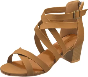 Chunky Heels Sandals for Women Summer Fashion Strappy Back Zipper Block High Heel Shoes Dressy Casual Ankle Straps Buckle Ladies Stacked Heel Shoes