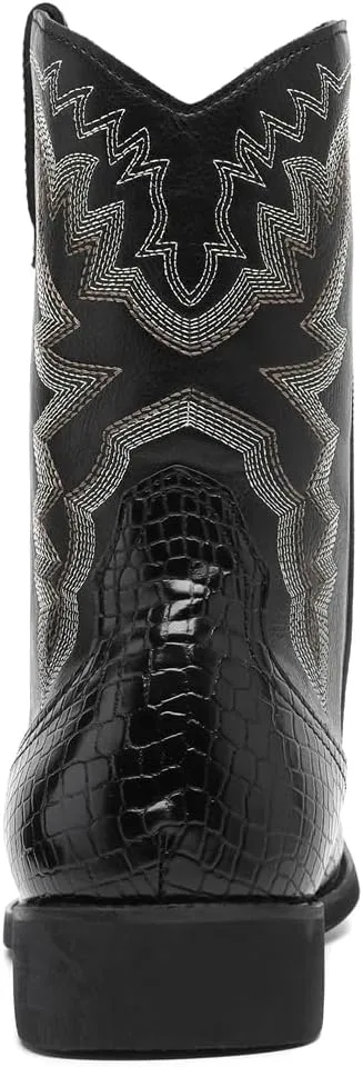 CHUUMEE Cowboy Boots for Men Western Boot Fashion Crocodile Pattern Square Toe Side Zipper Leather Mid-Calf Boots