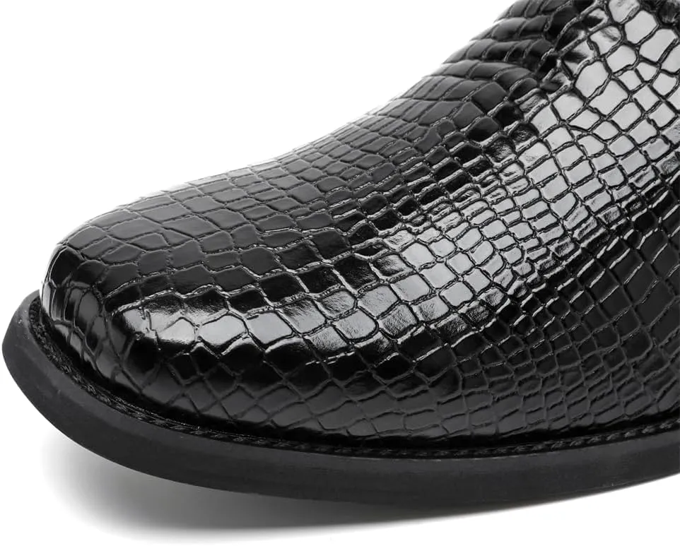 CHUUMEE Cowboy Boots for Men Western Boot Fashion Crocodile Pattern Square Toe Side Zipper Leather Mid-Calf Boots