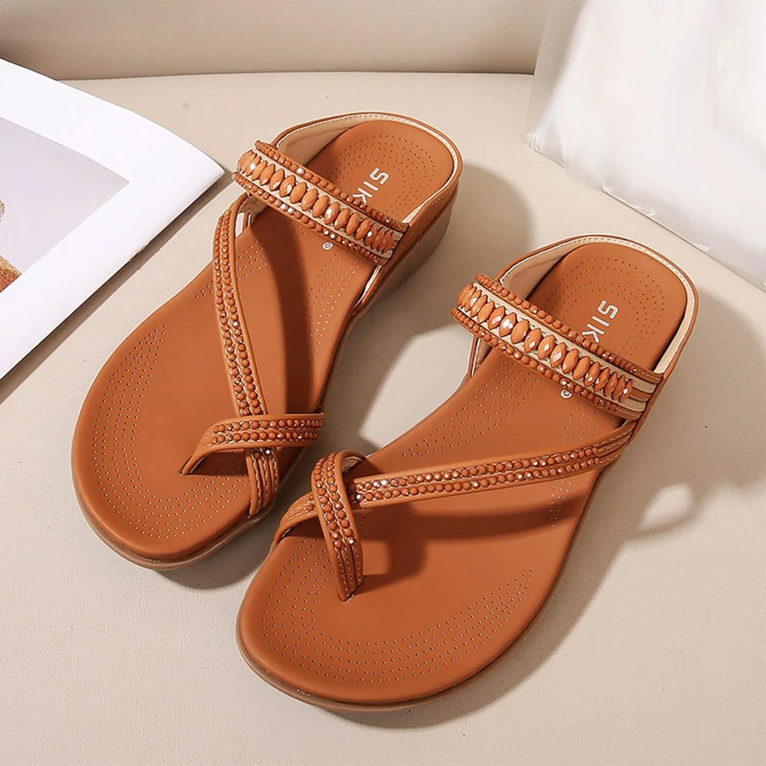 Clip Toe Sandals for Women Comfort Wedge Slip On Flip Flops Summer Casual Roman Shoes Lightweight Comfortable Outdoor Beach Shoes Slipper
