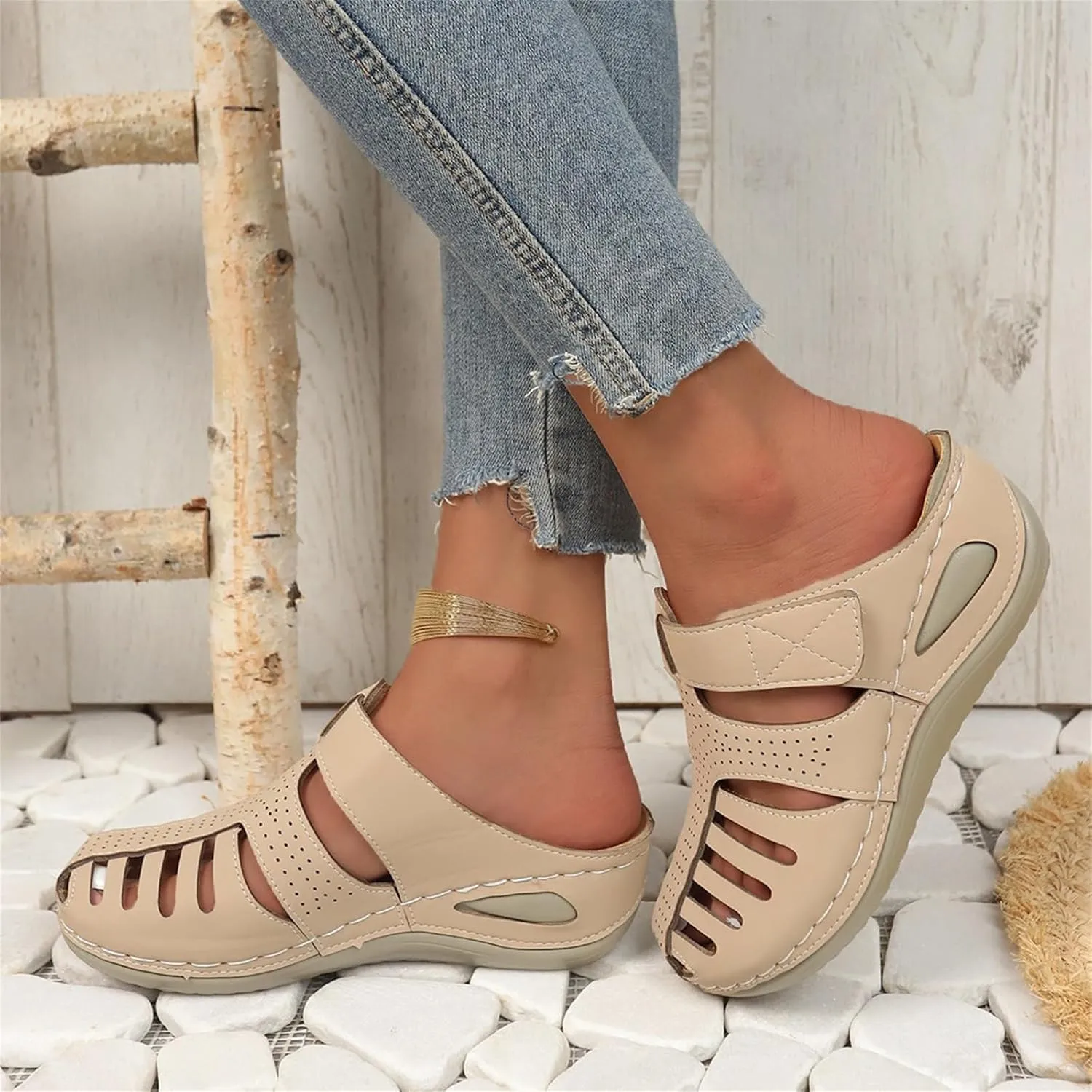 Clogs for Women Mules Shoes Comfortable Dressy Closed Toe Platform Sandals Summer Orthopedic Comfort Casual Adjustable Ankle Strap Hook Loop Bohemia Gladiator Slip On Walking Wedge Slippers