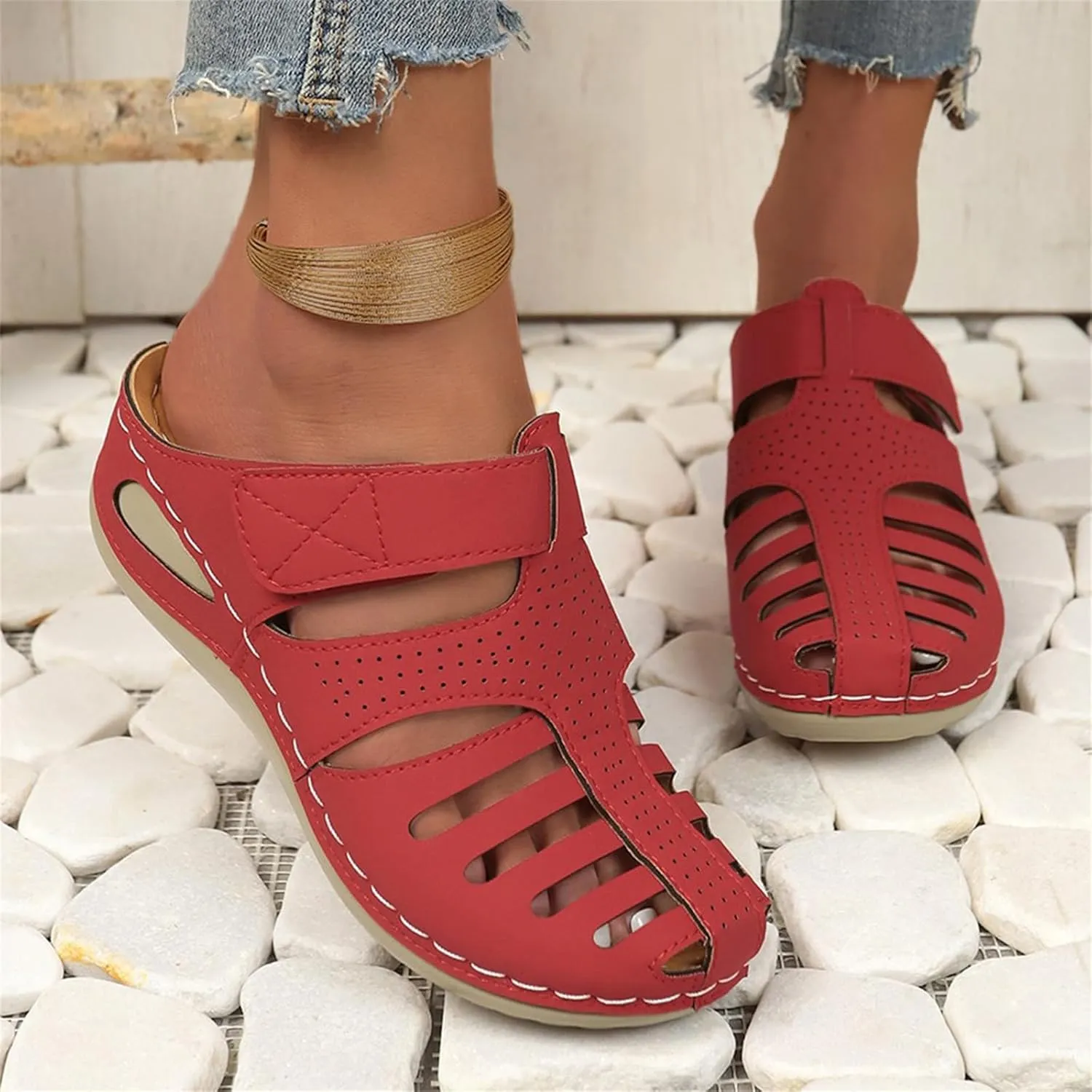 Clogs for Women Mules Shoes Comfortable Dressy Closed Toe Platform Sandals Summer Orthopedic Comfort Casual Adjustable Ankle Strap Hook Loop Bohemia Gladiator Slip On Walking Wedge Slippers