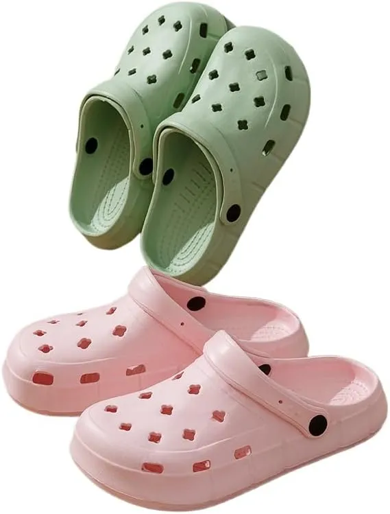 Clogs Women Sandals Summer Casual EVA Lightweight Outdoor Women's Shoes Anti Slip Thick Sole Beach Slides Couple Garden Shoes (A411-Green,Chinese 38-39)