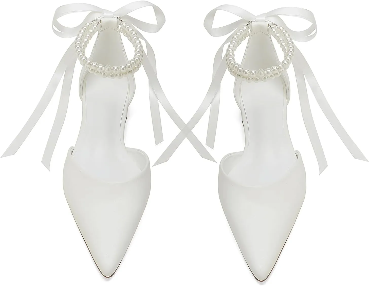 Closed Toe Pearl Wedding Flats Shoes for Bride with Bow Pointed Toe Bridal Flats Evening Prom Party Dress Shoes Pumps for Women