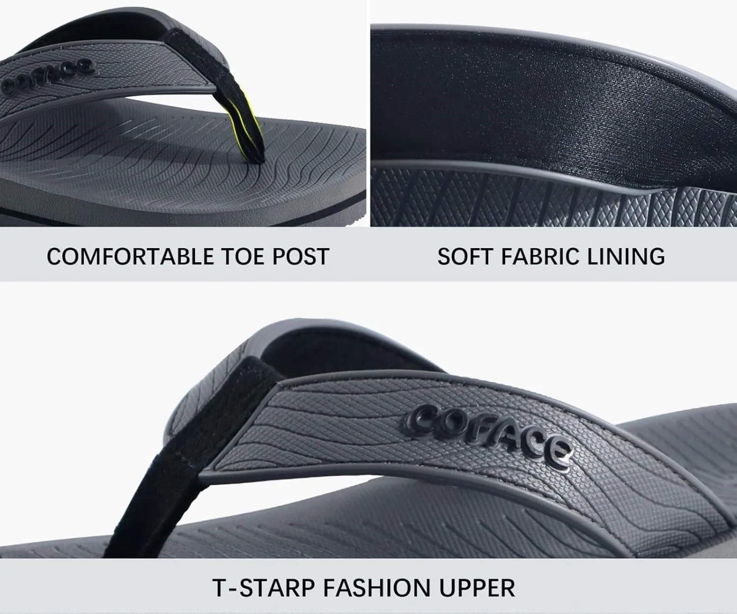 COFACE Men's Flip Flops Comfortable Yoga Mat Cushion Thong Sandals with Arch Support Casual Summer Beach Slides For Man, Size 7~15