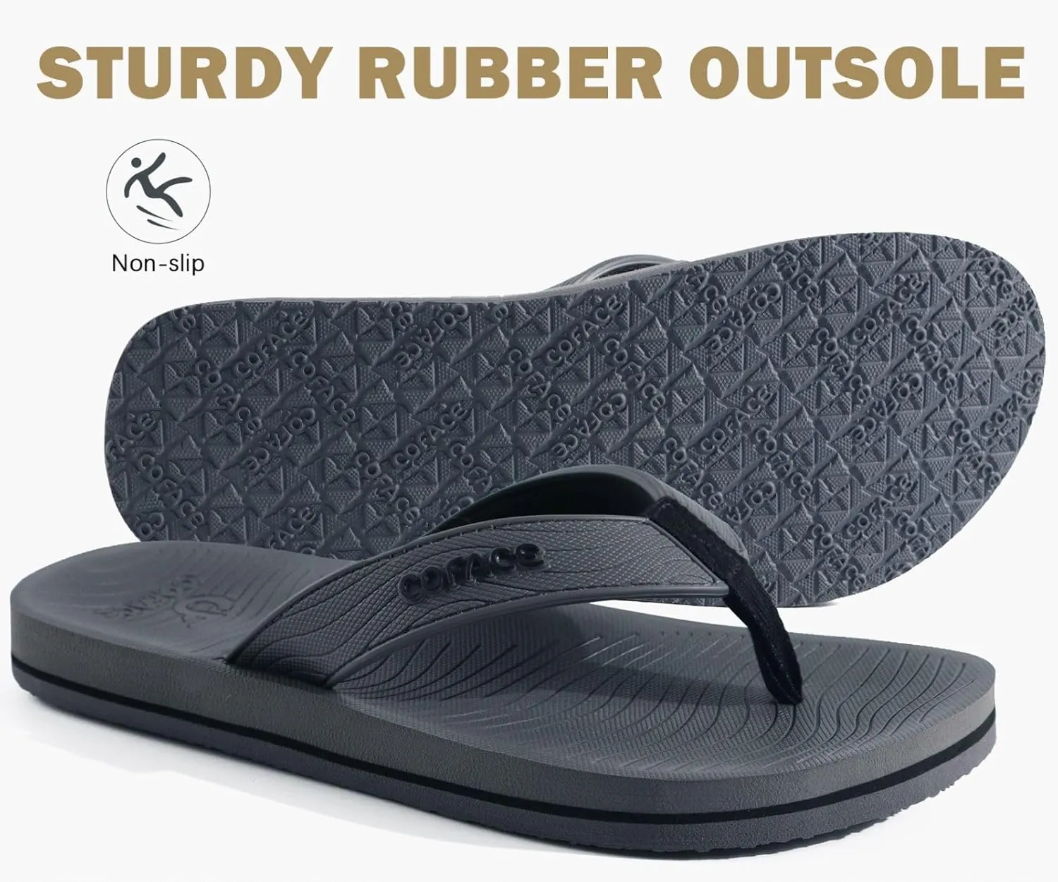 COFACE Men's Flip Flops Comfortable Yoga Mat Cushion Thong Sandals with Arch Support Casual Summer Beach Slides For Man, Size 7~15