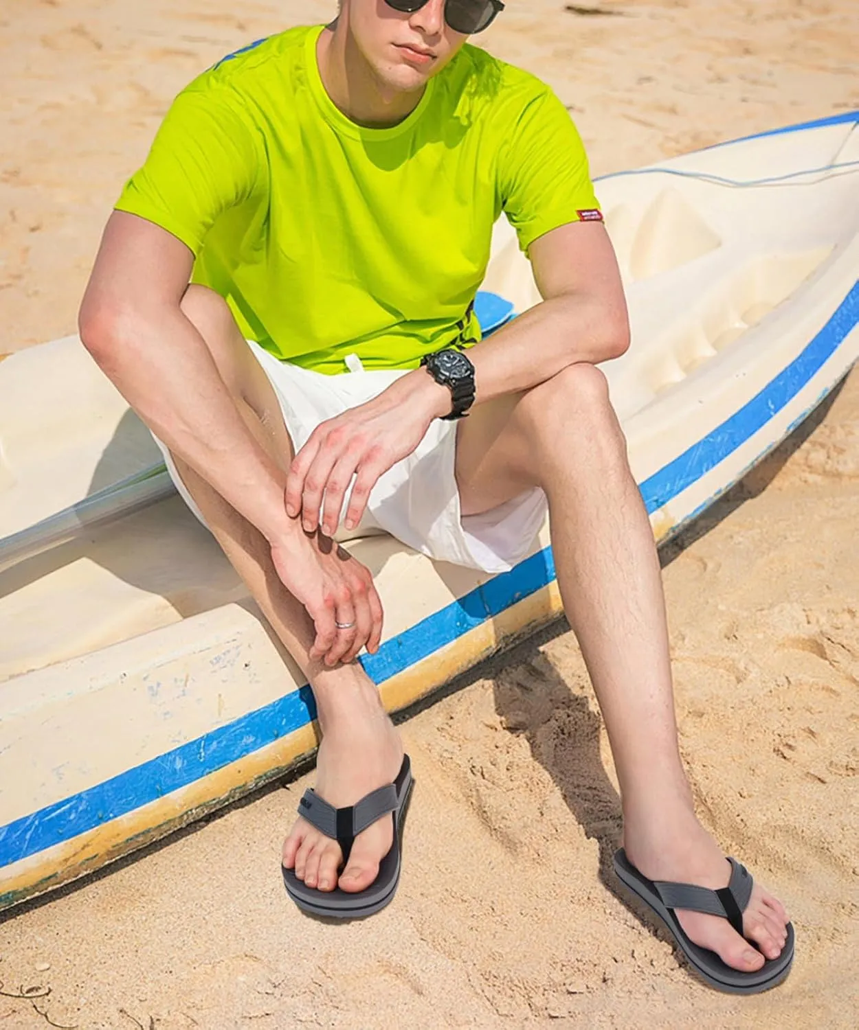 COFACE Men's Flip Flops Comfortable Yoga Mat Cushion Thong Sandals with Arch Support Casual Summer Beach Slides For Man, Size 7~15