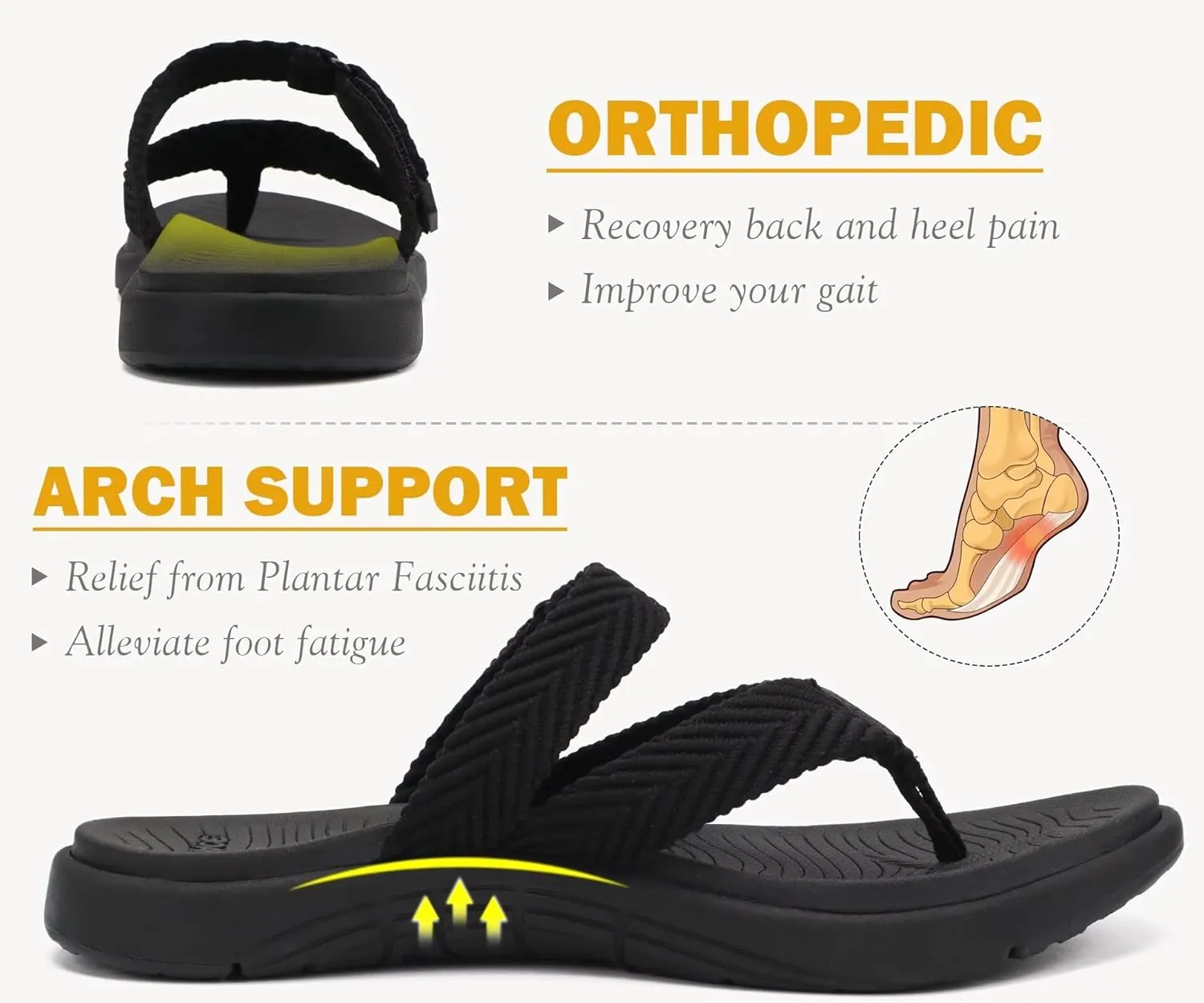 COFACE Womens Trendy Orthotic Flip Flops Lightweight Yoga Mat Thick Cushion Walking Thong Sandals Adjustable Slip On Slippers With Comfortable Plantar Fasciitis Arch Support